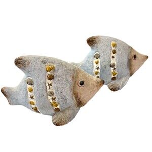 Nautical Fish Figurine Shelf Sitter Set of 2  Beach Decor Anthropomorphic
